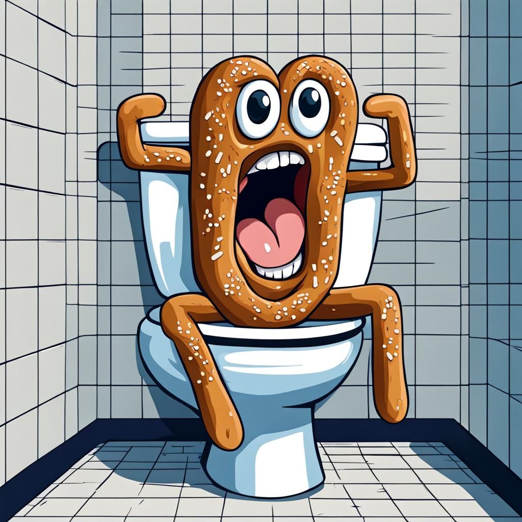 Anthropomorphic Pretzel's Existential Toilet Agony