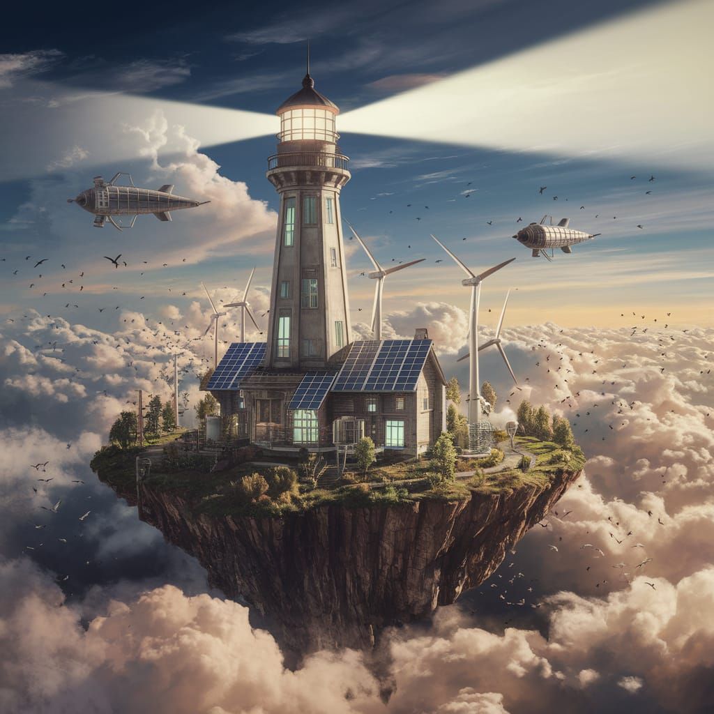 Solarpunk Lighthouse Shines Bright in the Sky
