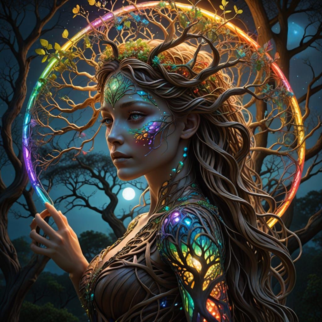 Ethereal Wood Nymph of the Tree of Life in Hyper Realistic S...