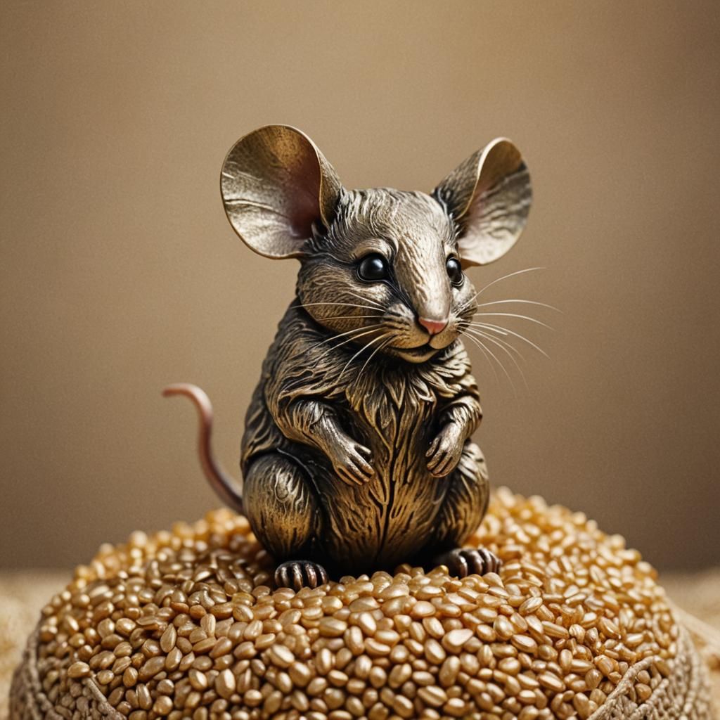Bronze Mouse Statue in Golden Sunlight