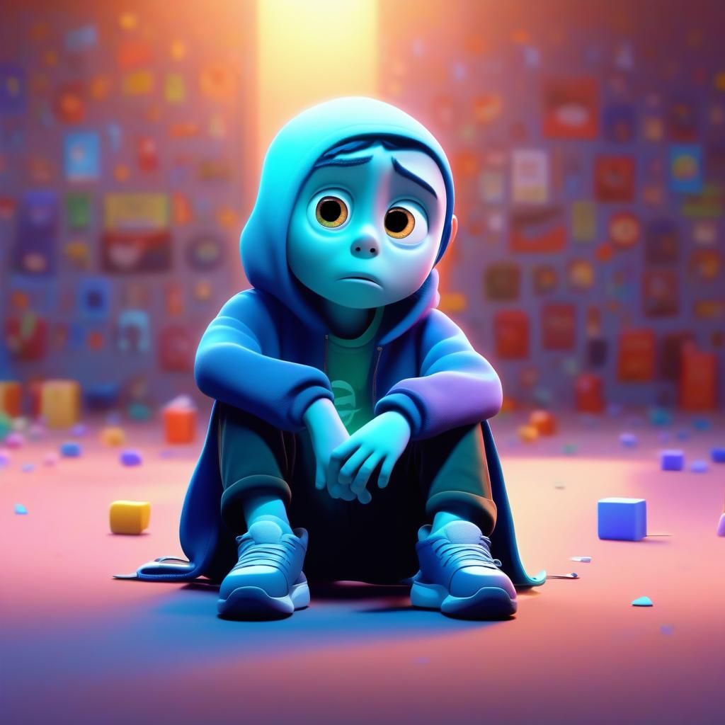 Sad Ghost Boy in Pixar-Inspired 3D Art