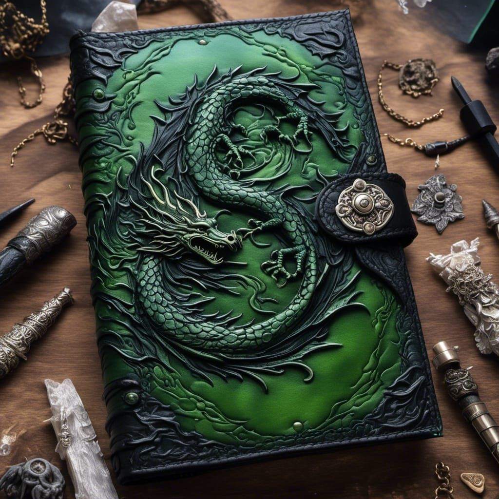 Black Dragon Spellbook in Hyperreal Detail