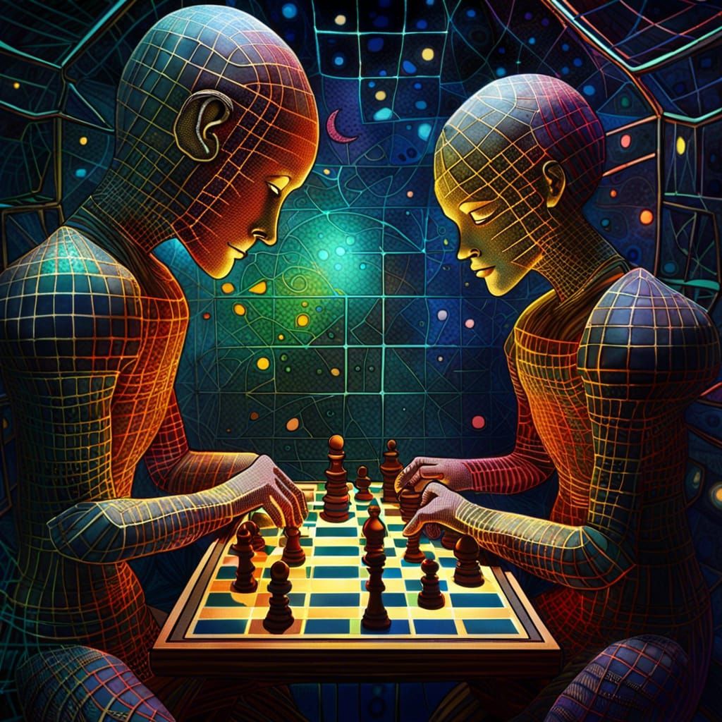 Cosmic Chess Bedroom in Visionary Abstract Style