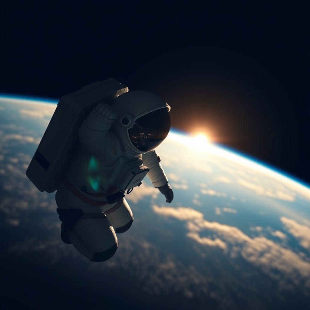 Astronaut Drifts in Space with Majestic Earthly View
