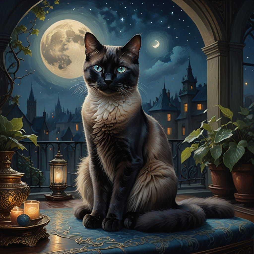 Whimsical Nocturnal Scene in Dreamy Oil Painting Style