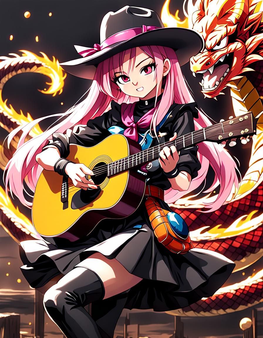 Anime Cowgirl Guitarist in Dragon Ball Style
