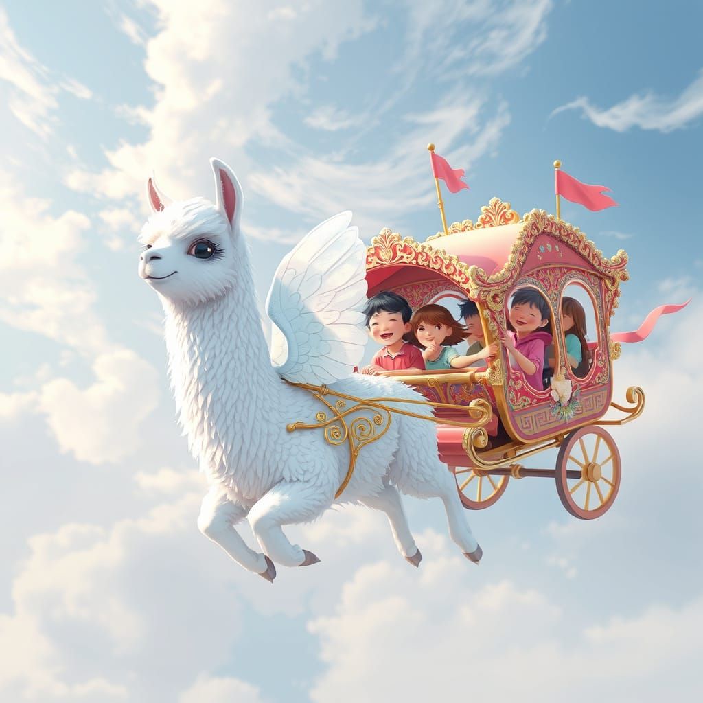 Majestic Flying Alpaca in Anime Style