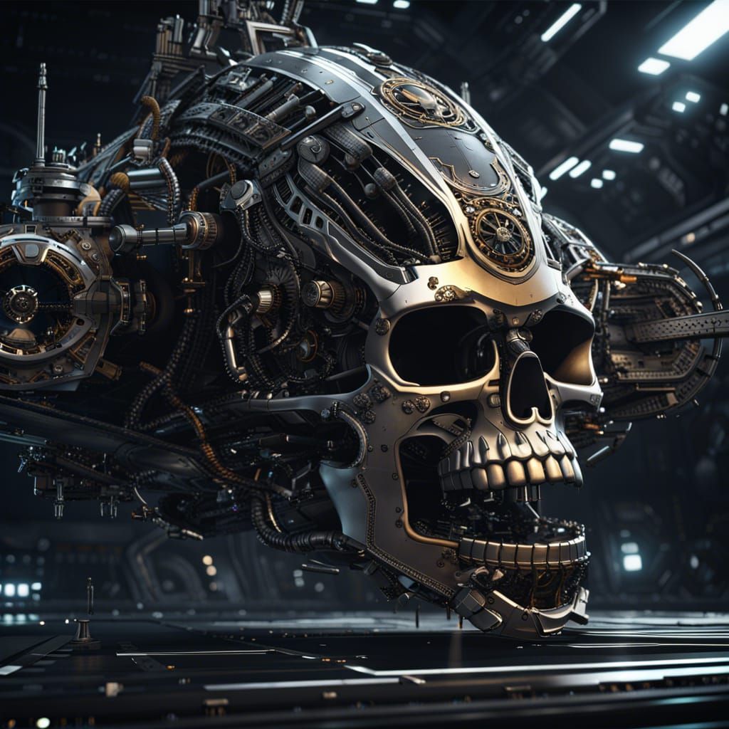 Epic Pirate Spaceship with Skull Flag in Space