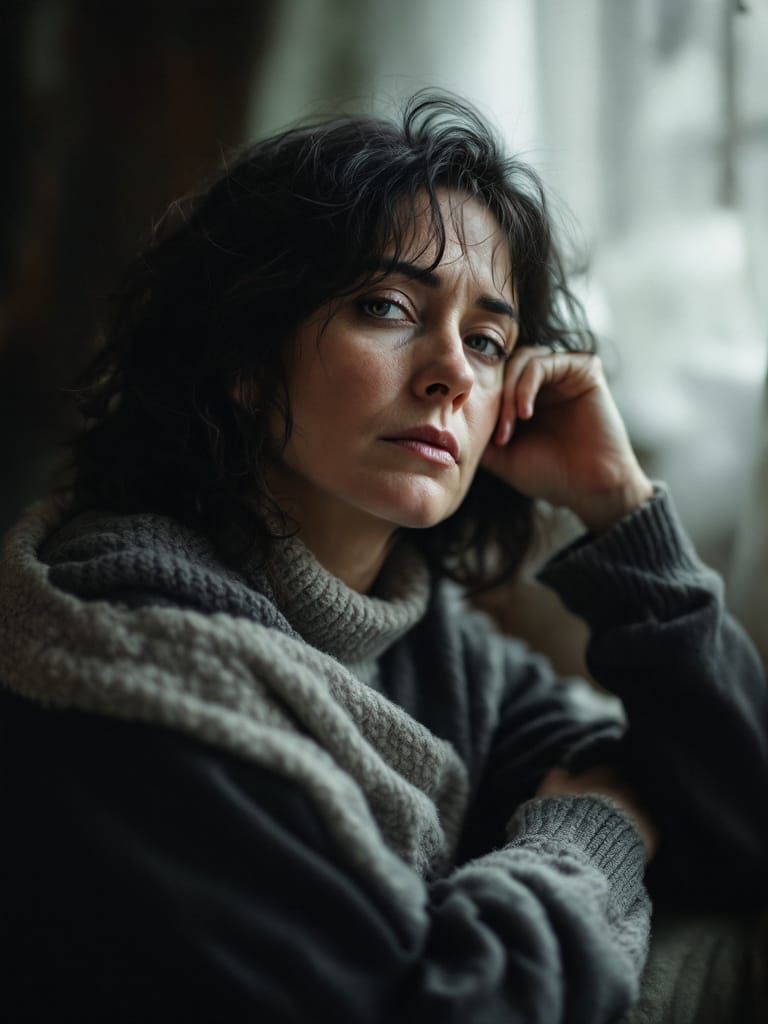 Melancholy Widow Waiting in Low Key Photography