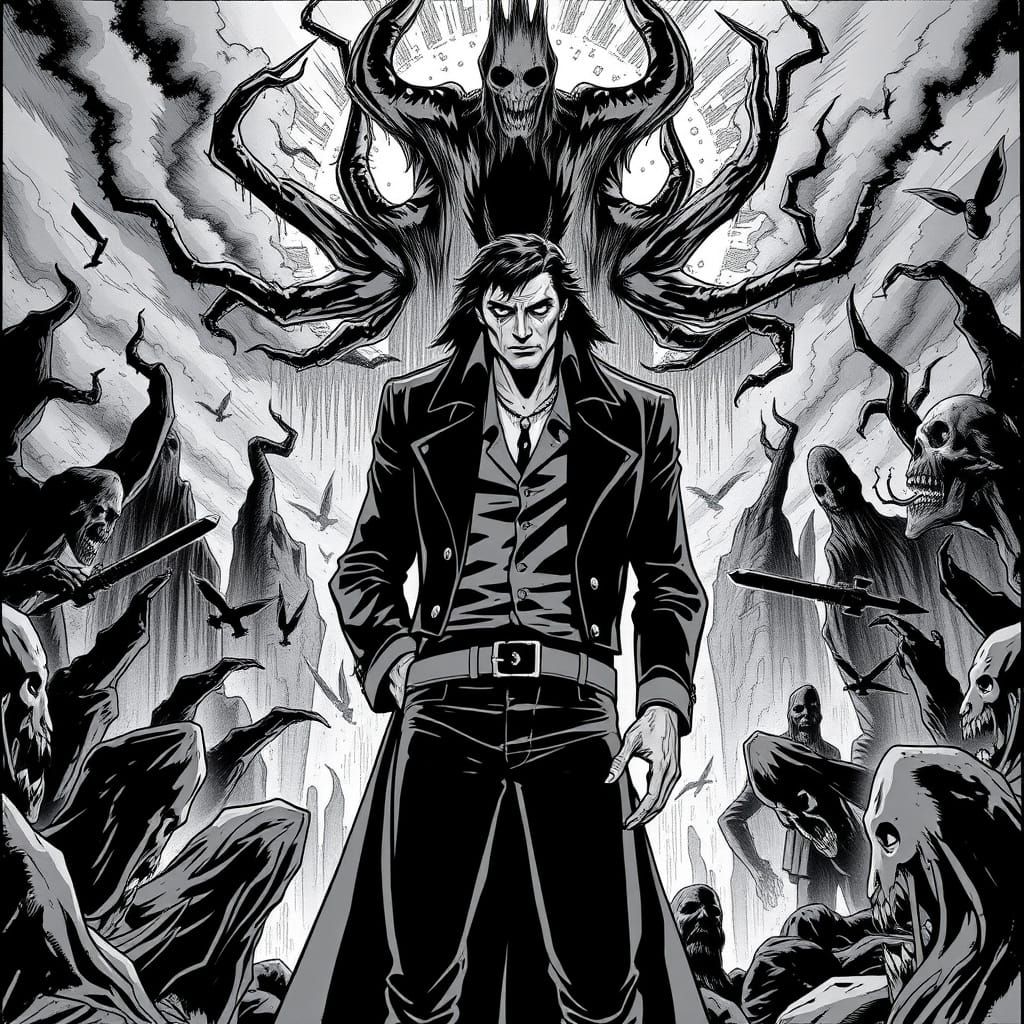 Alucard in Ciarto's Circle of Hell: A Haunting Black and Whi...