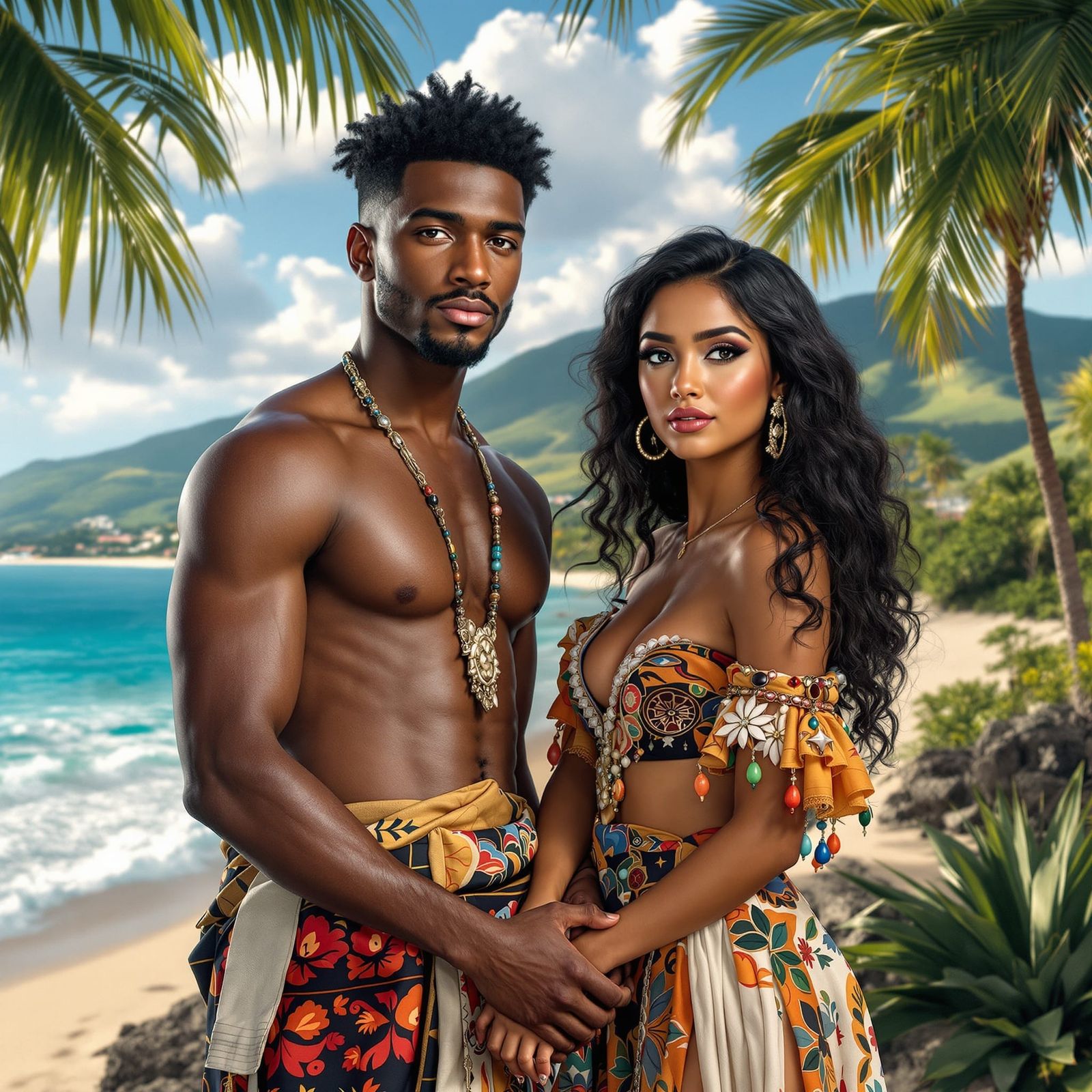 Comorian Man and New Zealander Woman in Traditional Attire