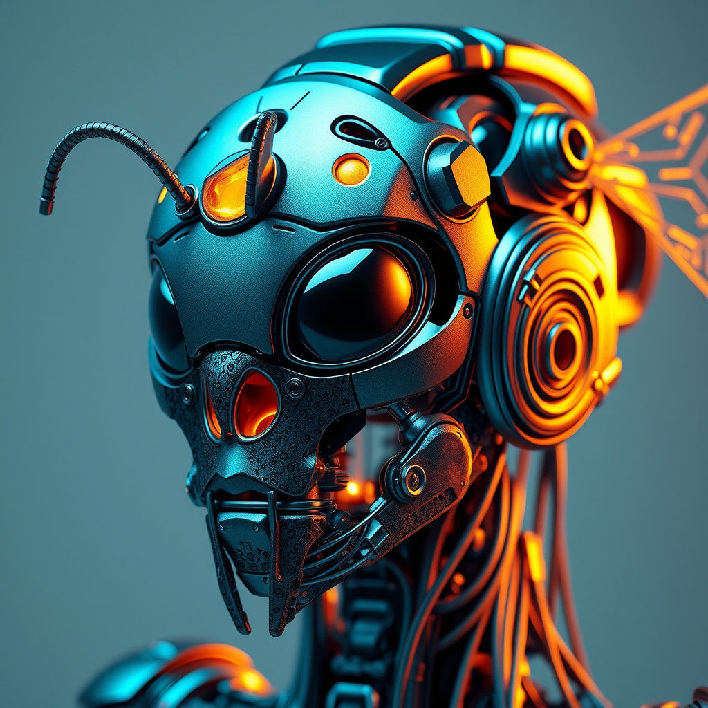 Beautiful Metal Bee Android Face in Cyberpunk Style
