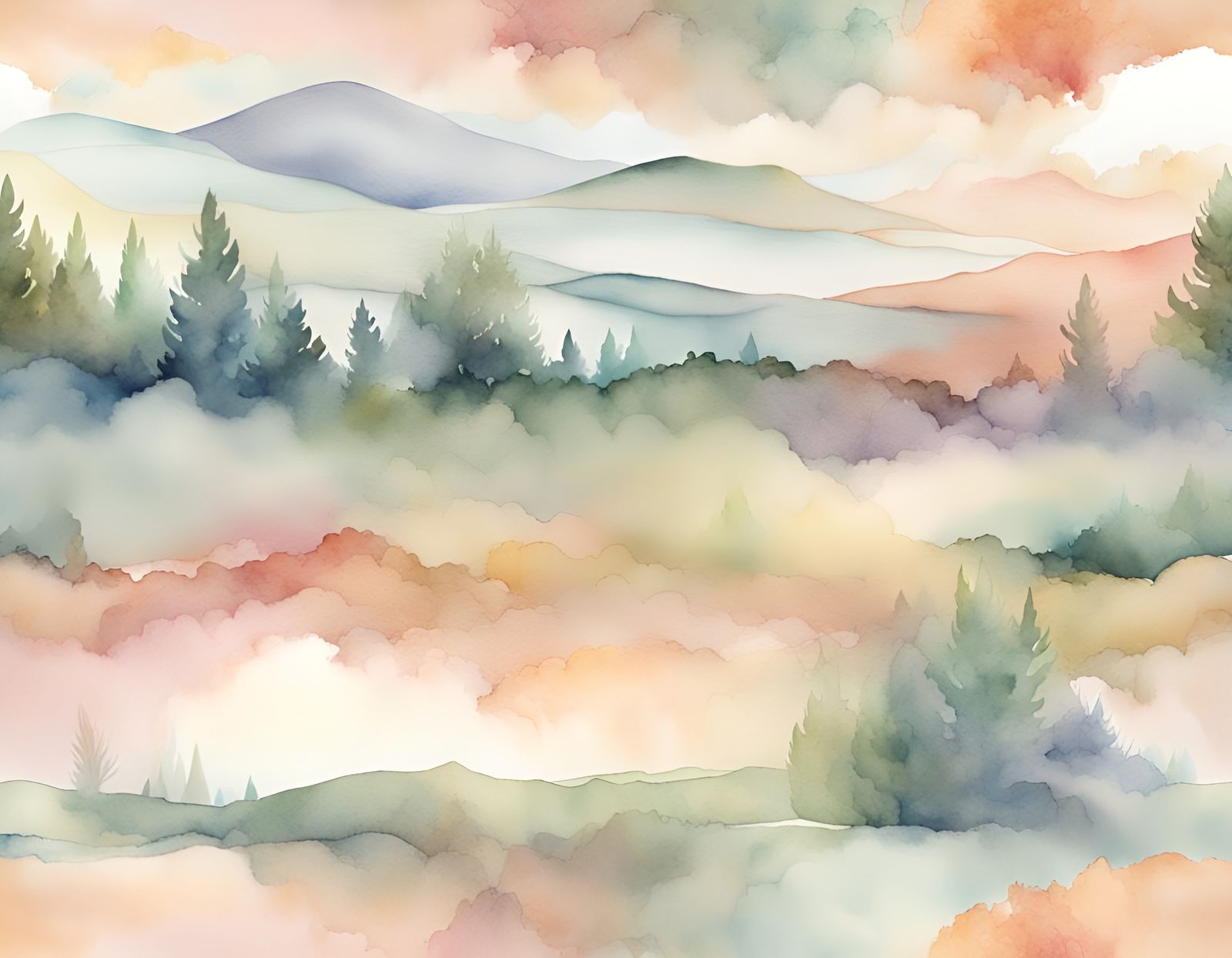 Dreamy Abstract Watercolor Landscape in Pastel Hues