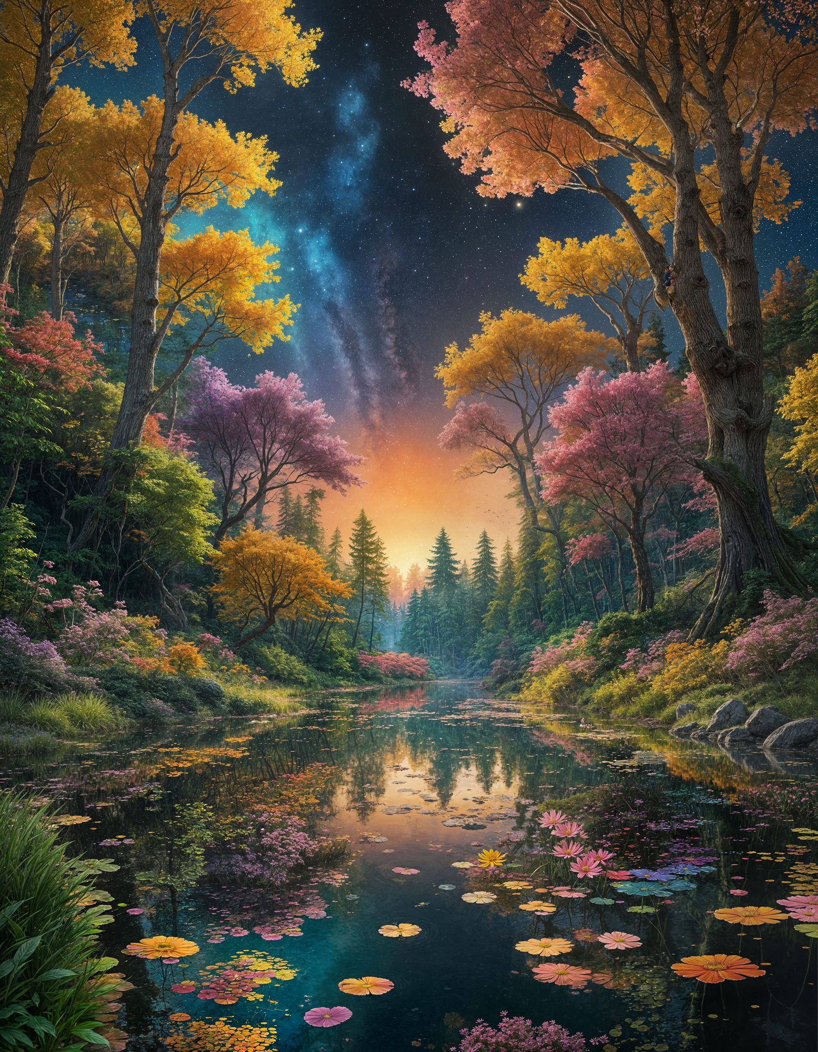 Pixar-Inspired Anime Forest Clearing at Night