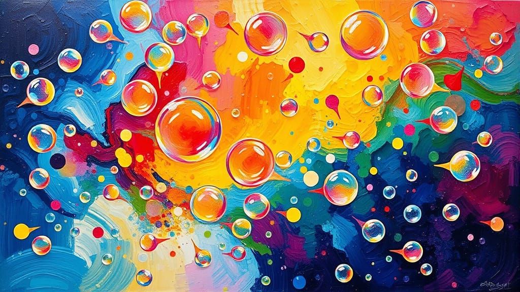 Kinetic Rainbow Bubbles in Pointillist Impasto Style