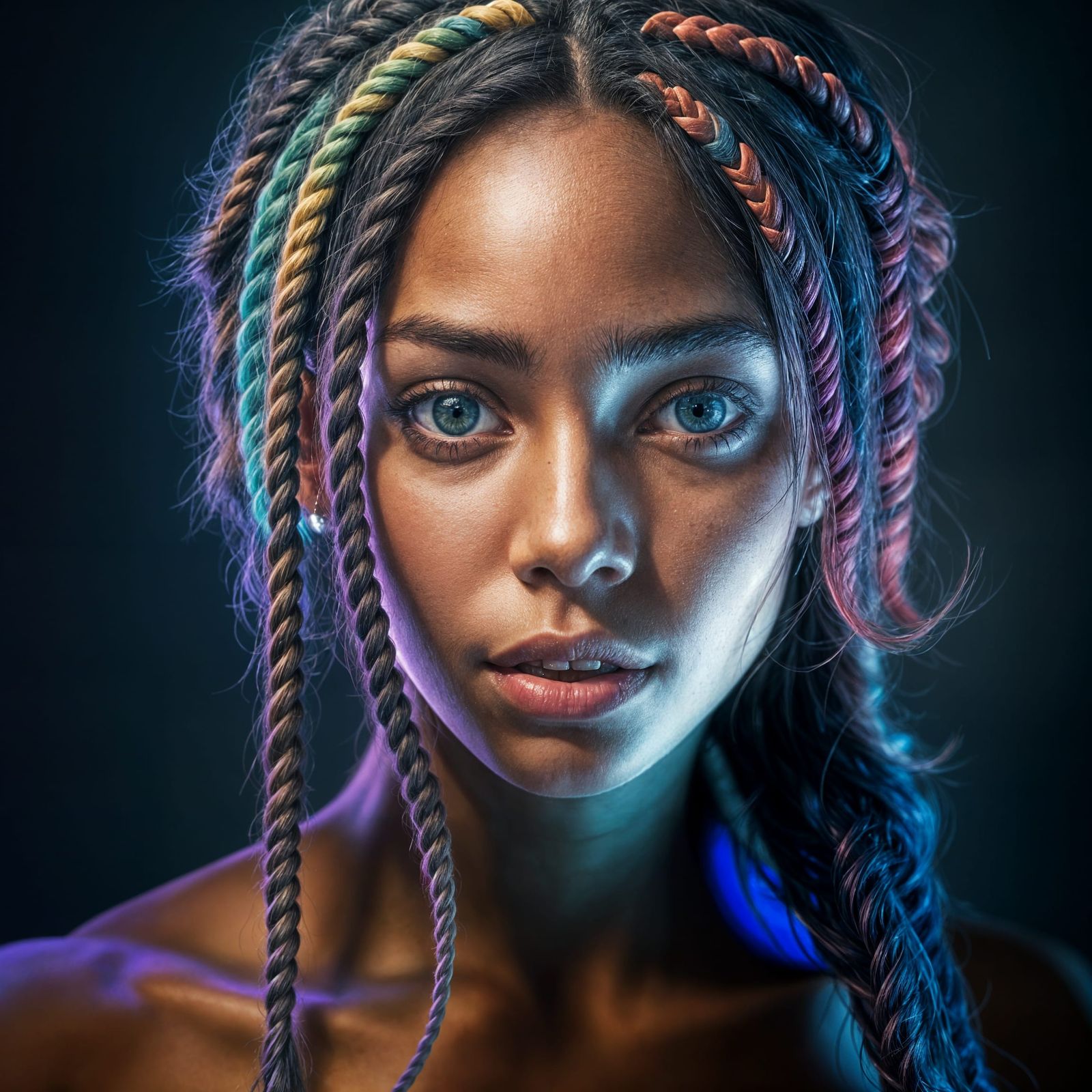 Portrait of a Woman with Vibrant, Braided Hair