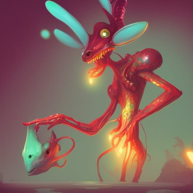 Telekinetic Alien Creature in Digital Painting Style