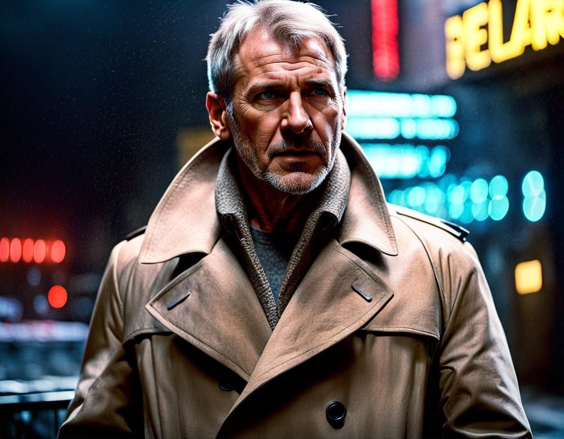 Harrison Ford as Rick Deckard in Cyberpunk Style