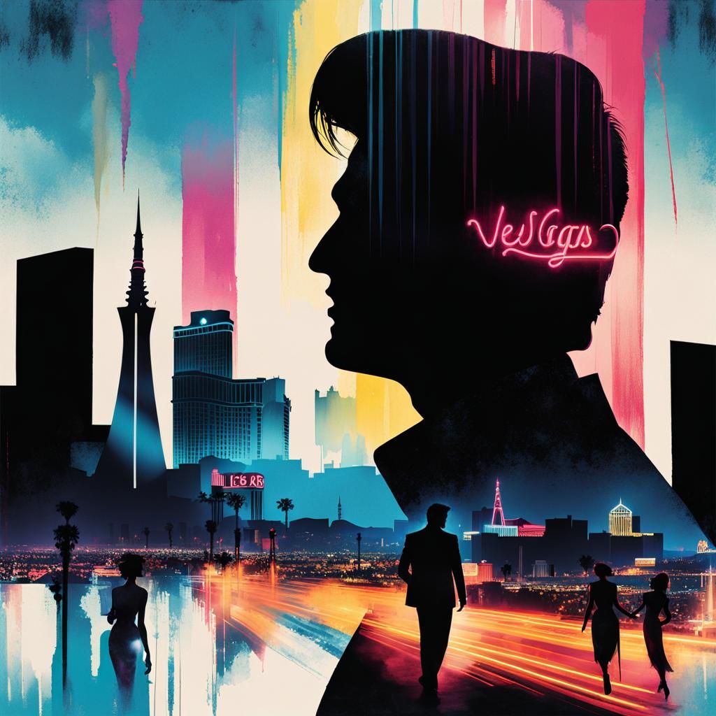 Elvis in Vegas: Double Exposure Watercolor