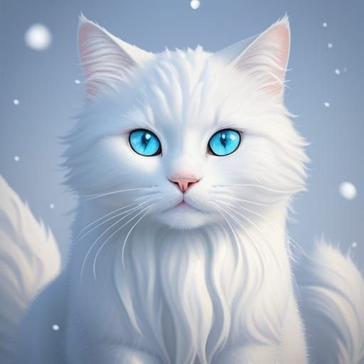 Naive Art Cat Sits in Gentle Winter Snow