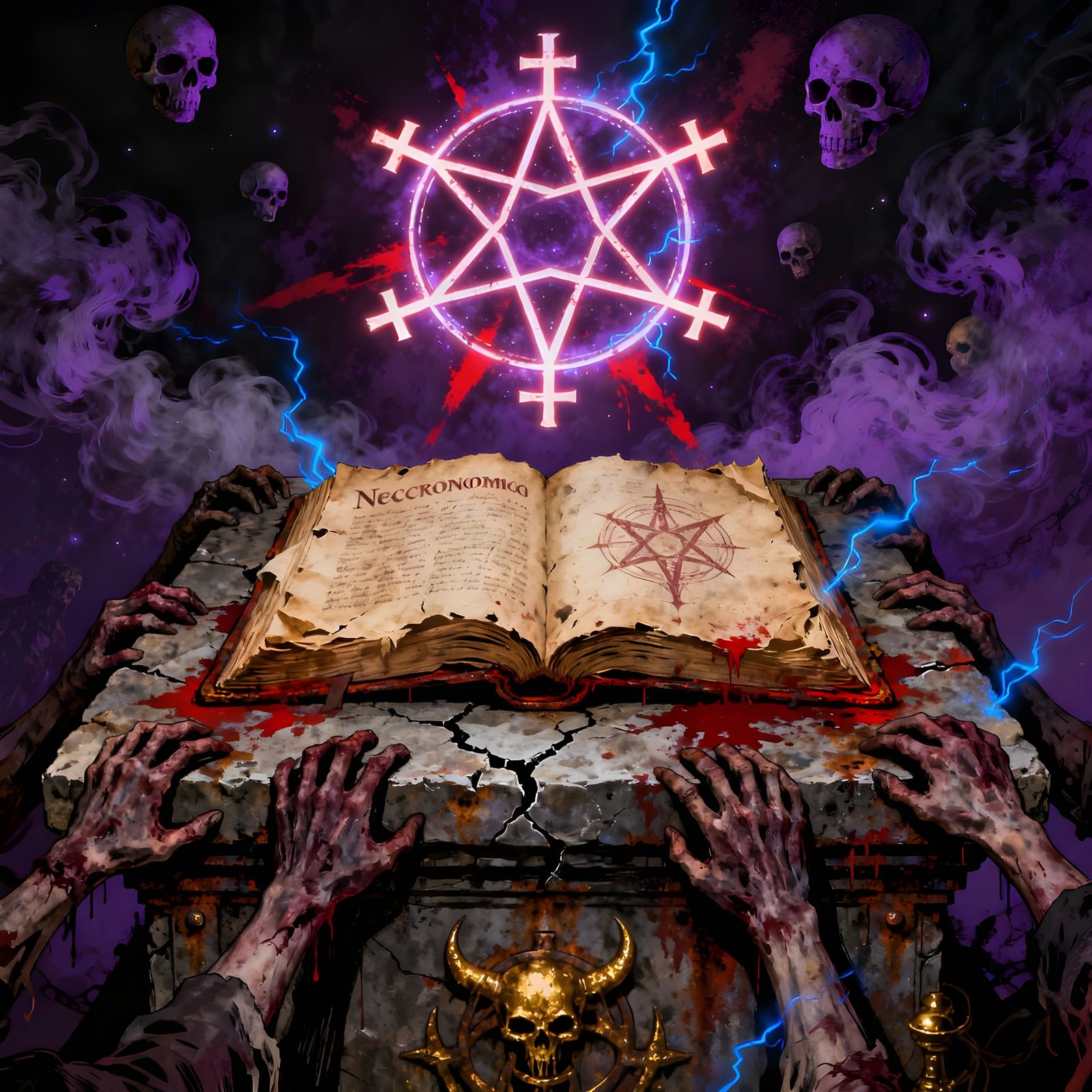 Zombie Necronomicon Armageddon in Creepy Magazine Style