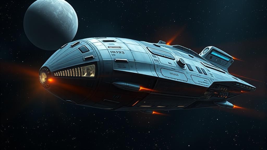 engineering drawing: alien cargo spacecraft, cockpit windows...