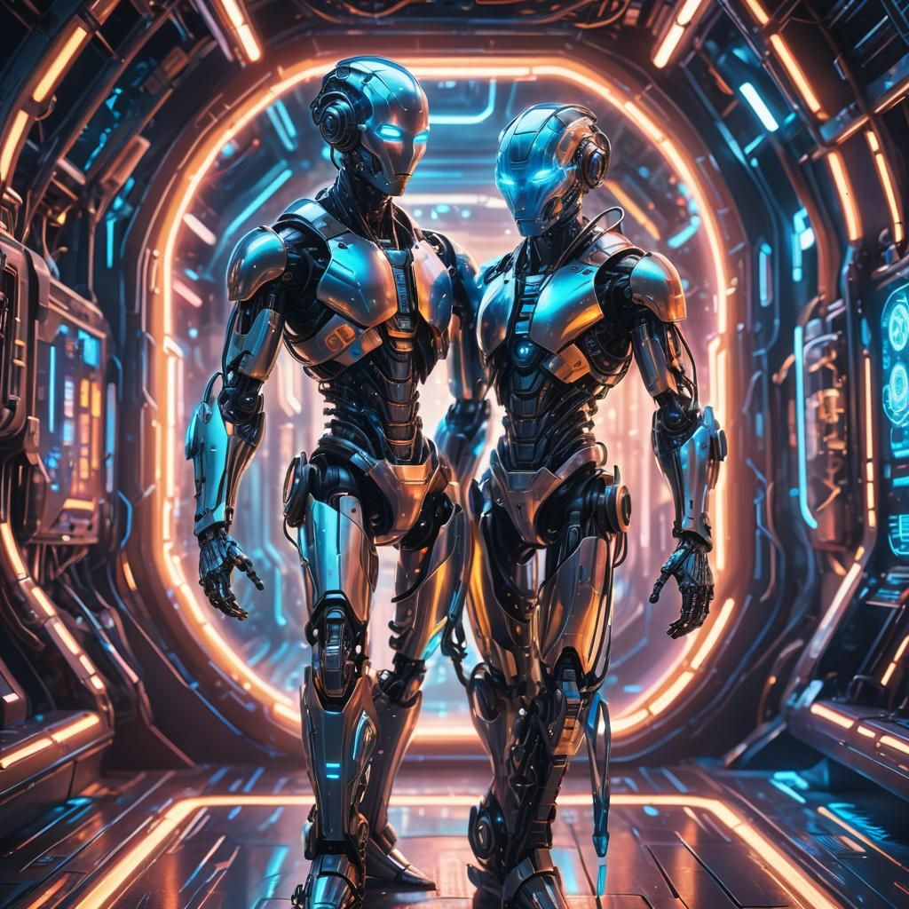 Cyborg Emerges from Pod in Vibrant Digital Art