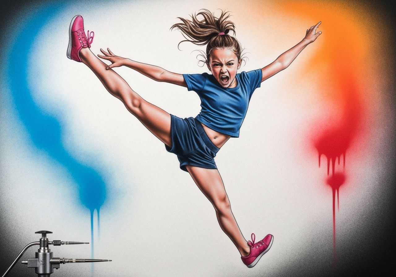 Airbrush Art of a Dancer in Mid-Air Kick