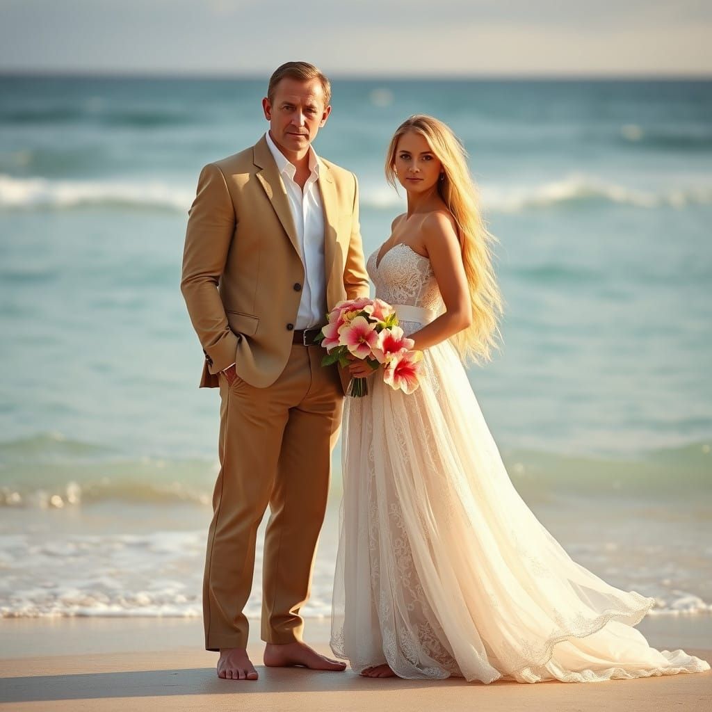 Romantic Beach Wedding Scene in Cinematic Style