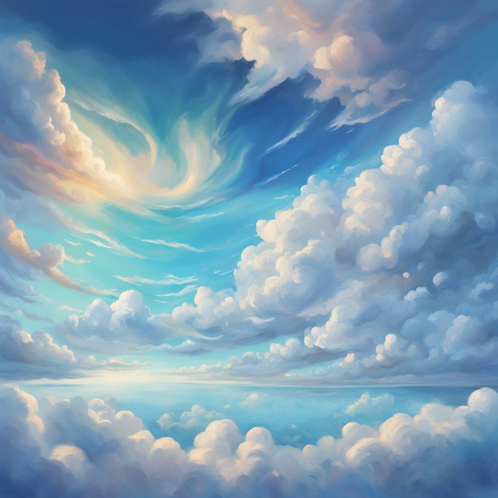Vast Cerulean Sky with Fluffy Clouds