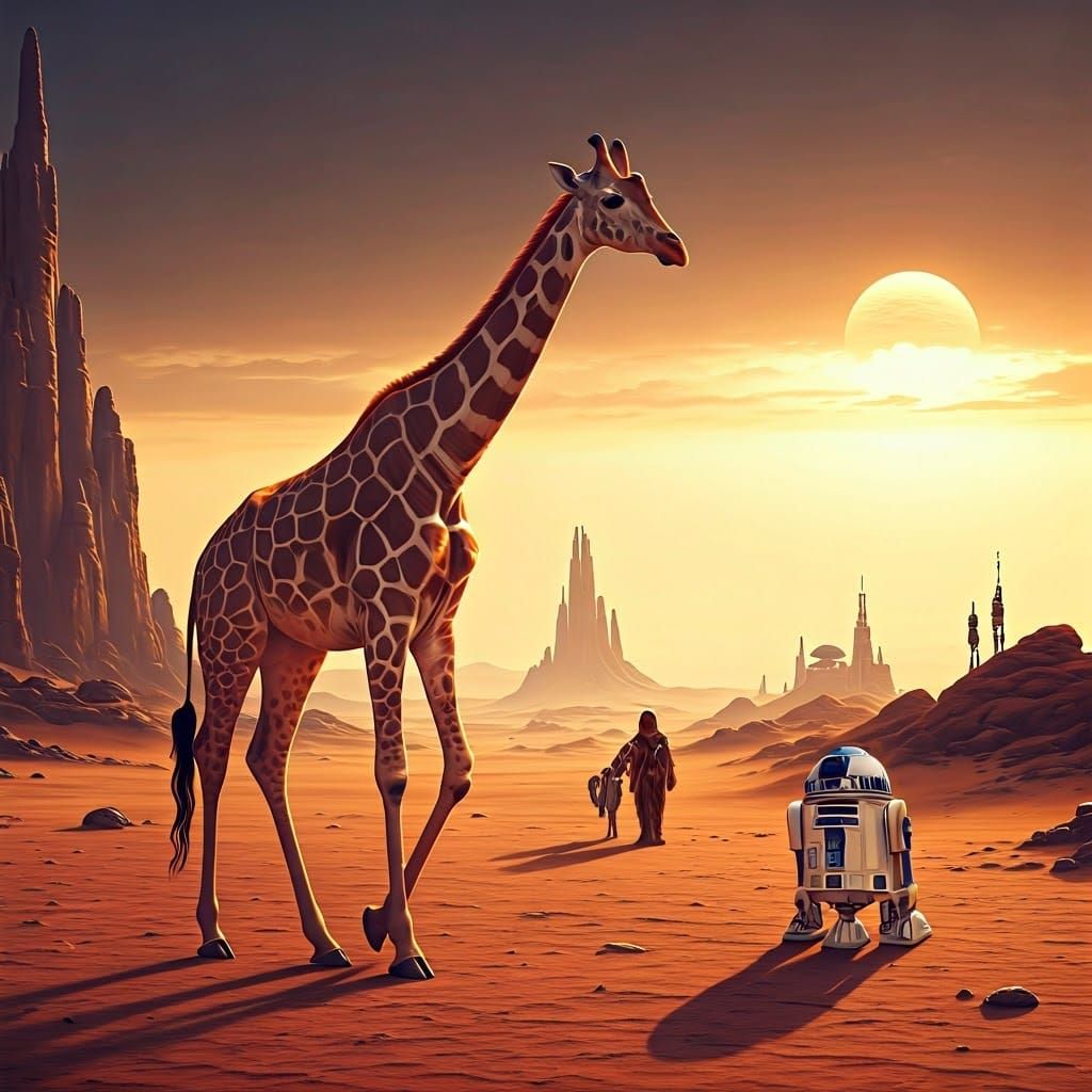 Giraffe on Tatooine in Cinematic Style