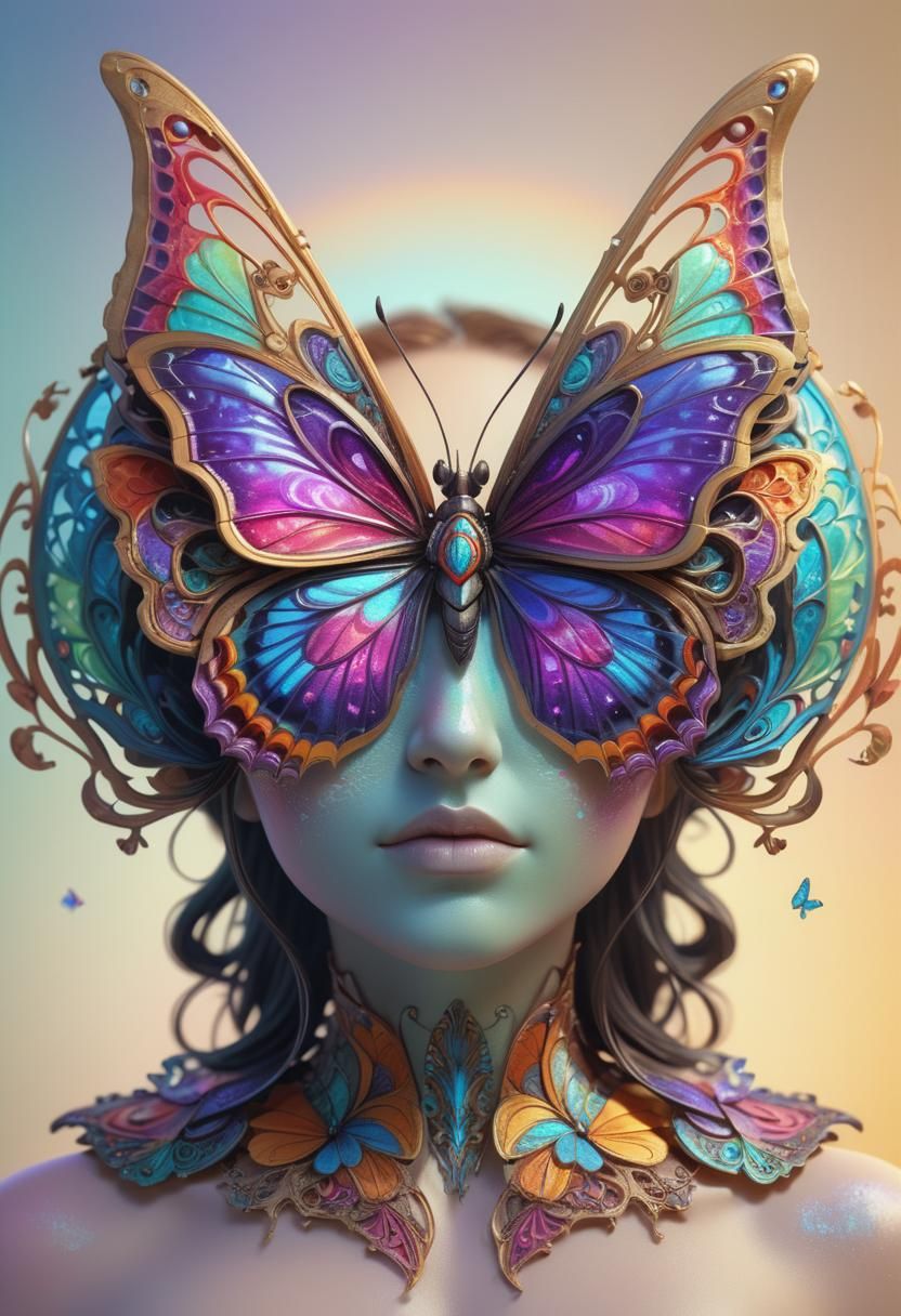 Iridescent Butterfly Portrait in Fantasy Art Style