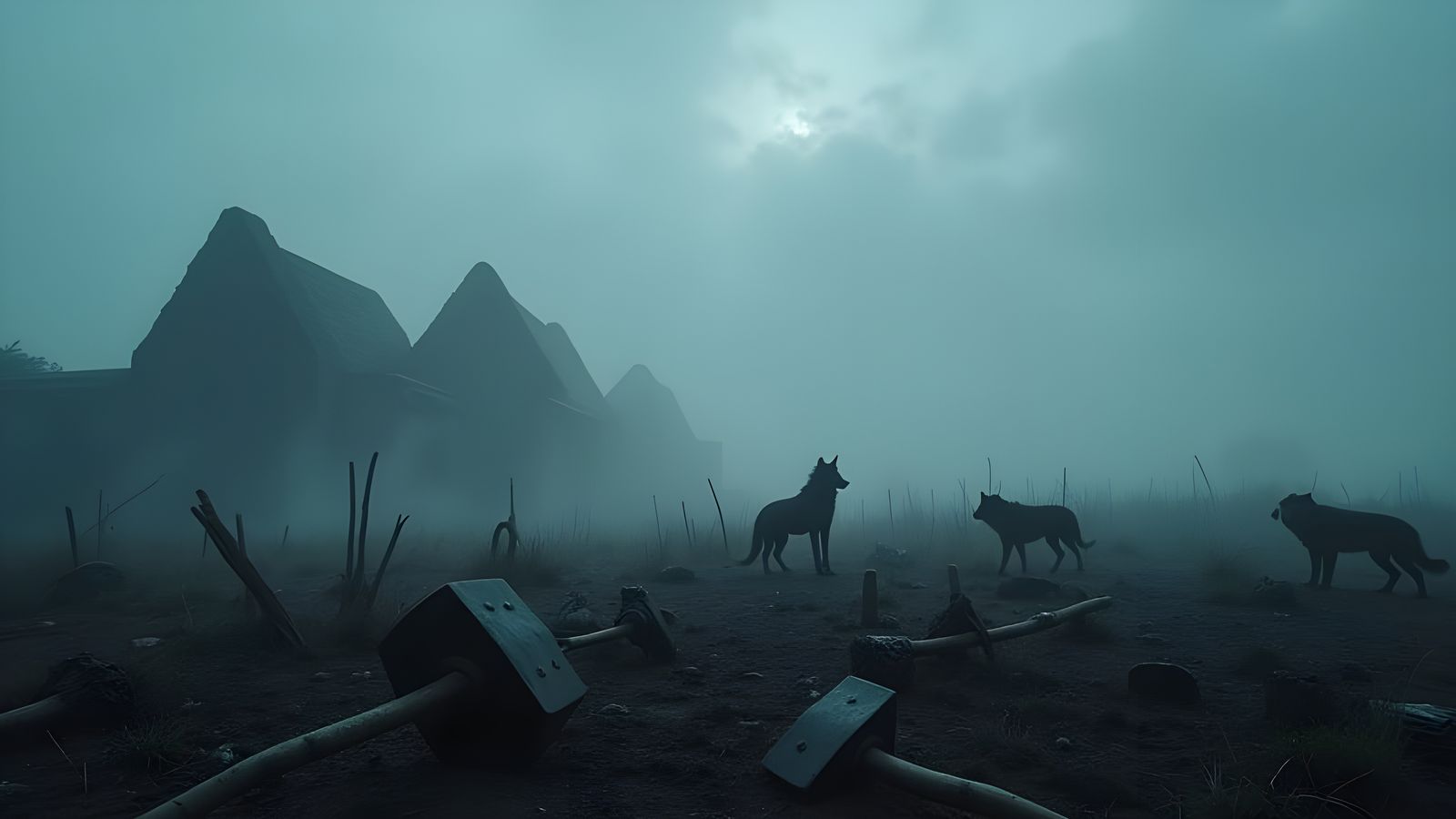 Epic Norse Battlefield: Fallen Warriors in Fog