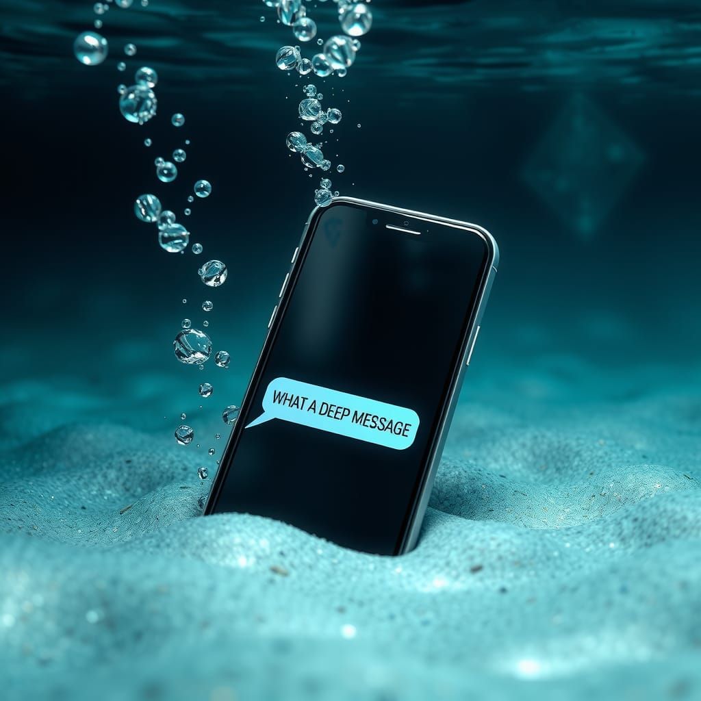 Hyperrealistic Phone Displays Deep Message Underwater