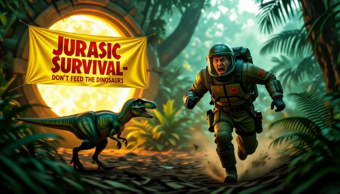 Jurassic Survival: Fleeing Velociraptor near Glowing Portal