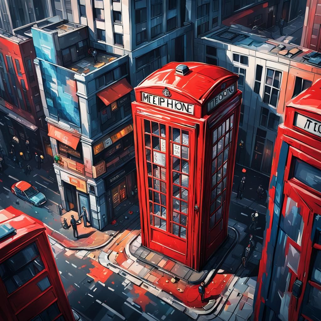 Hyperrealistic Red Phone Box in Metropolis City