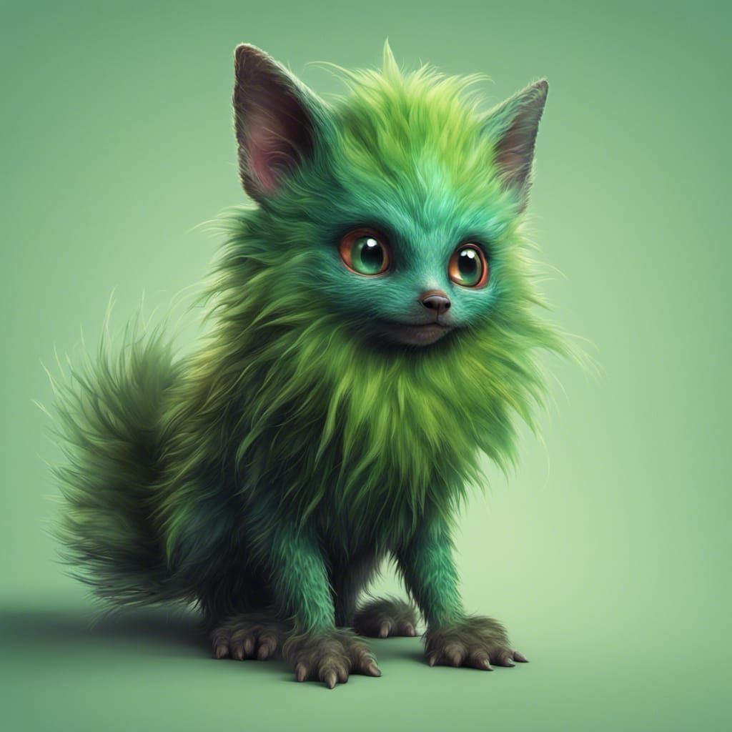 Cute Green Furry Creature in Detailed Fantasy Art