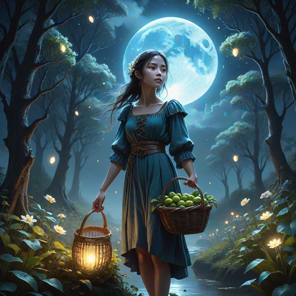 Moonfolk Gathering Moonflora in Enchanted Forest