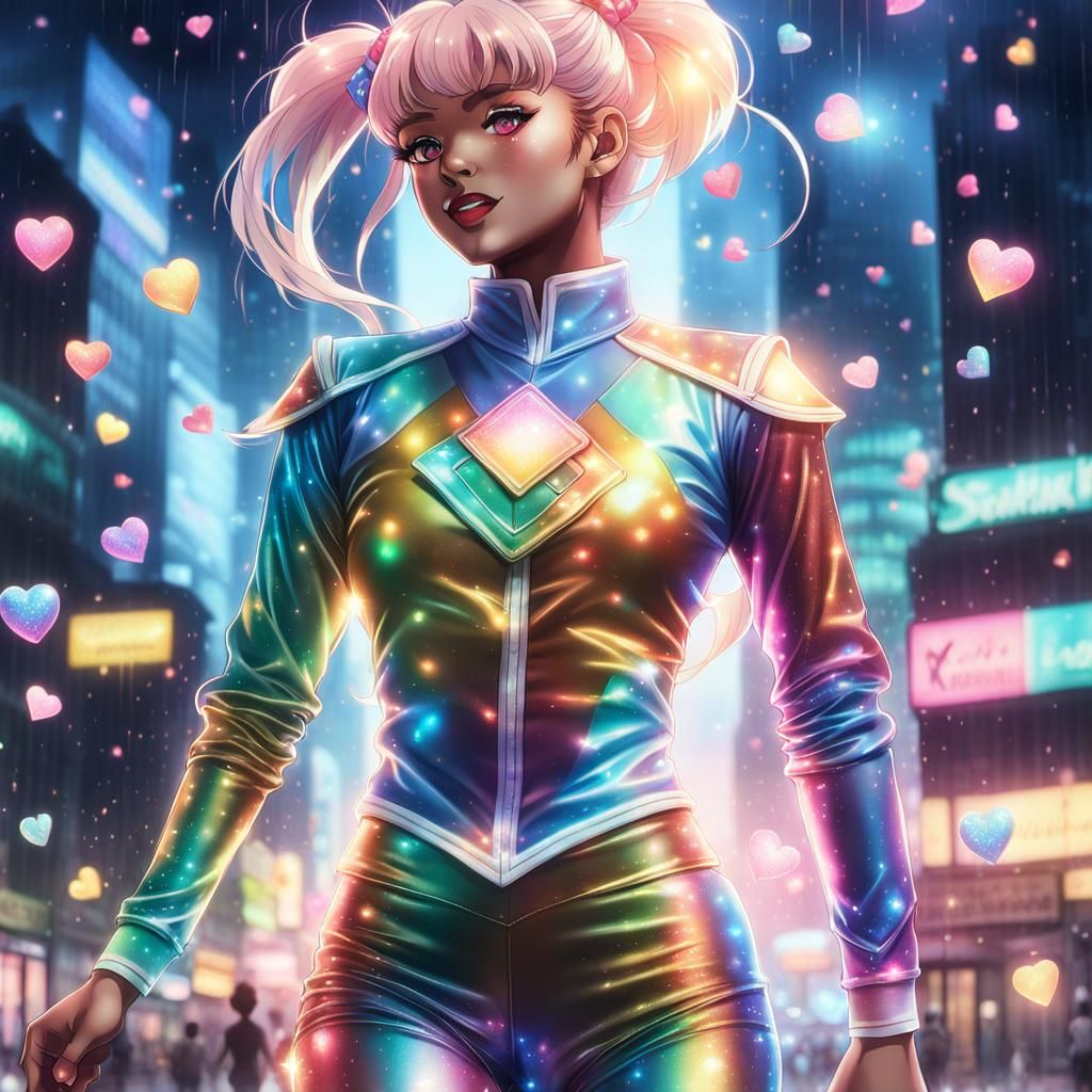 Glittering Anime Sailor Scout in 80s Style
