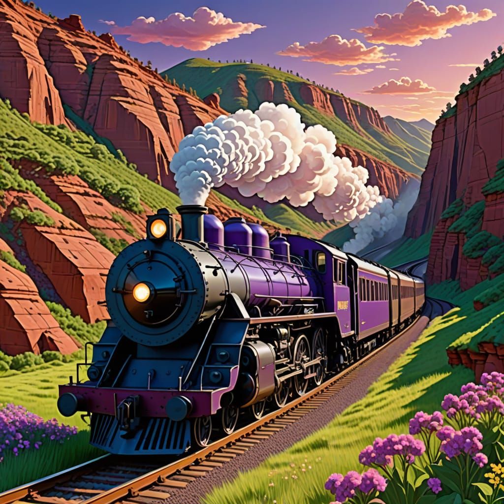 Psychedelic Steam Locomotive in Floral Valley
