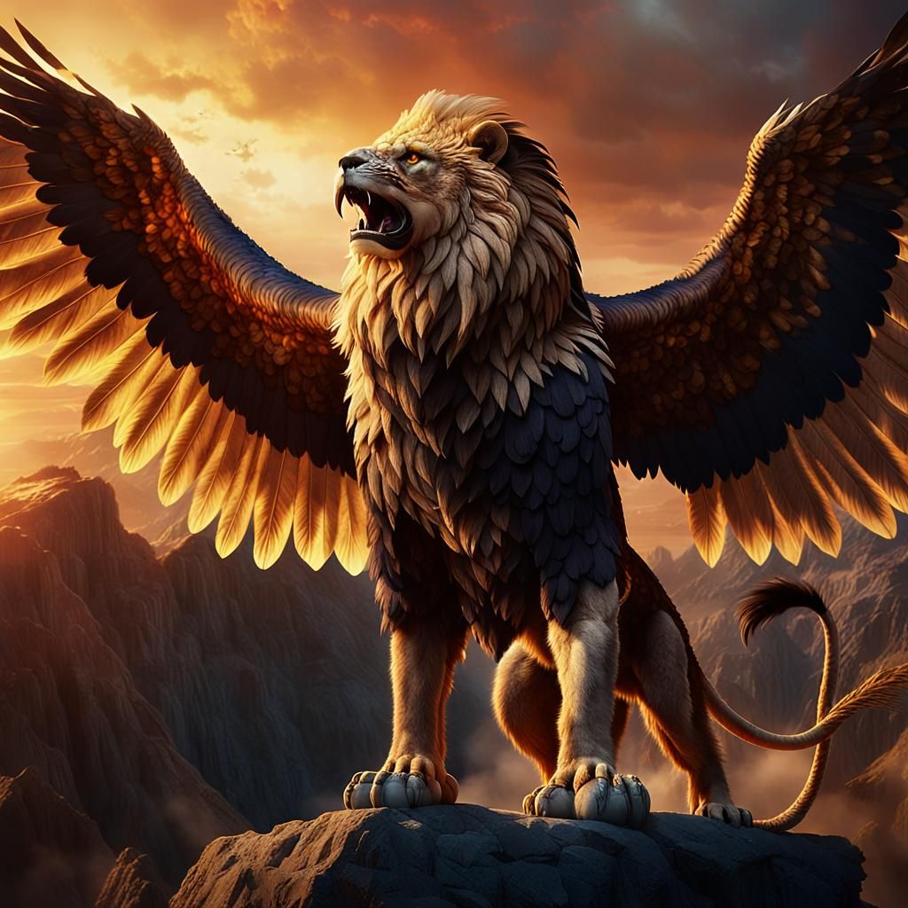 Majestic Chimera of Eagle and Lion in Art Deco Style