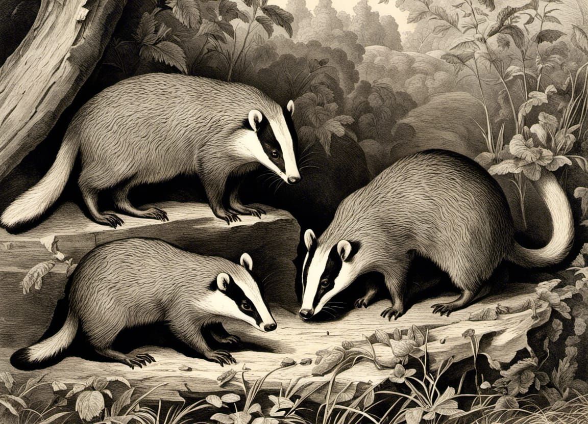 Charming Victorian Badgers Storybook Illustration