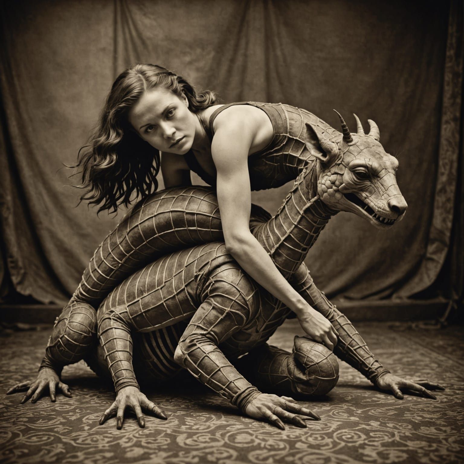 Surreal Contortionist in Sepia Vintage Photo