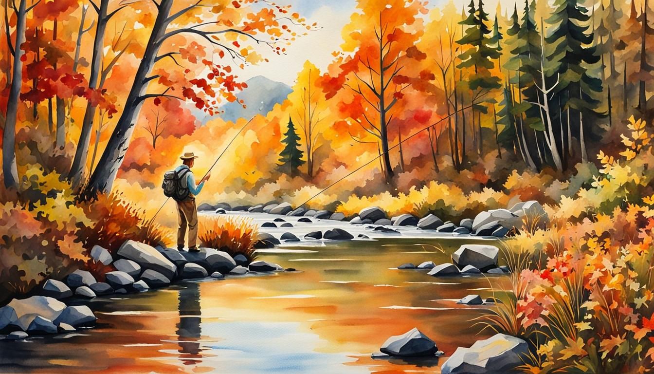 Fly Fishing at Golden Hour: Watercolor Masterpiece