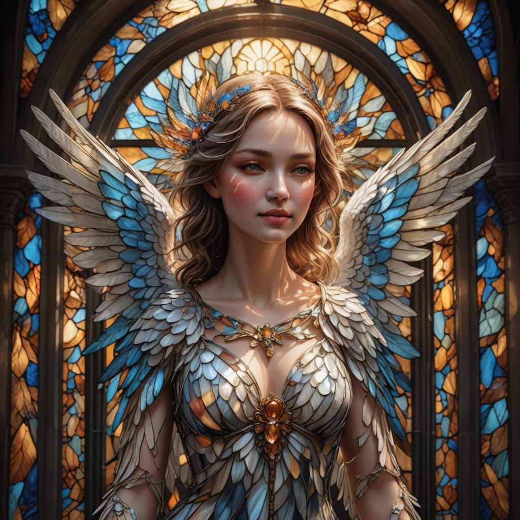Angel Emerging from Stained-Glass in Photorealistic Splendor