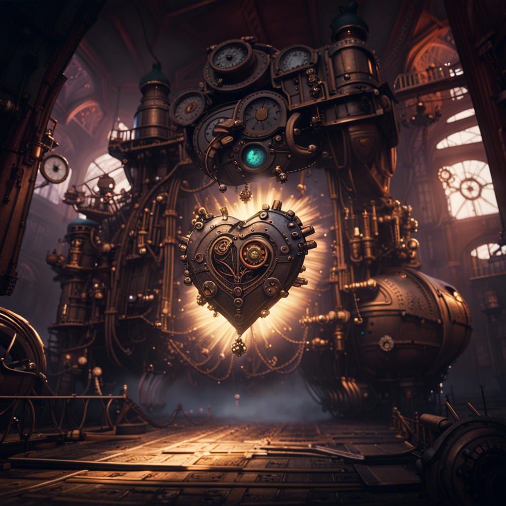 Steampunk Heart About to Explode: Detailed Matte Painting