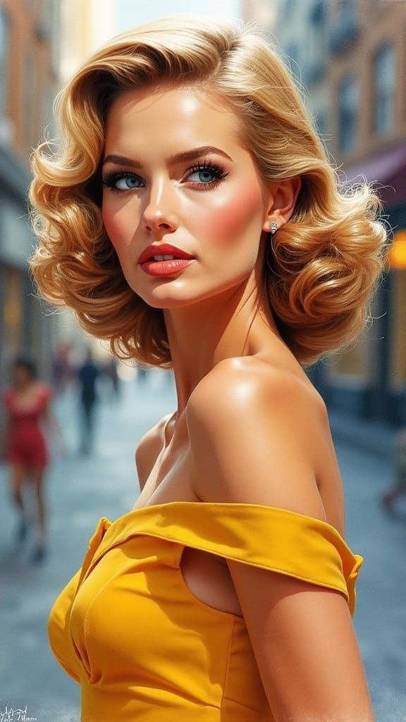 Beautiful Woman in Vibrant Cityscape