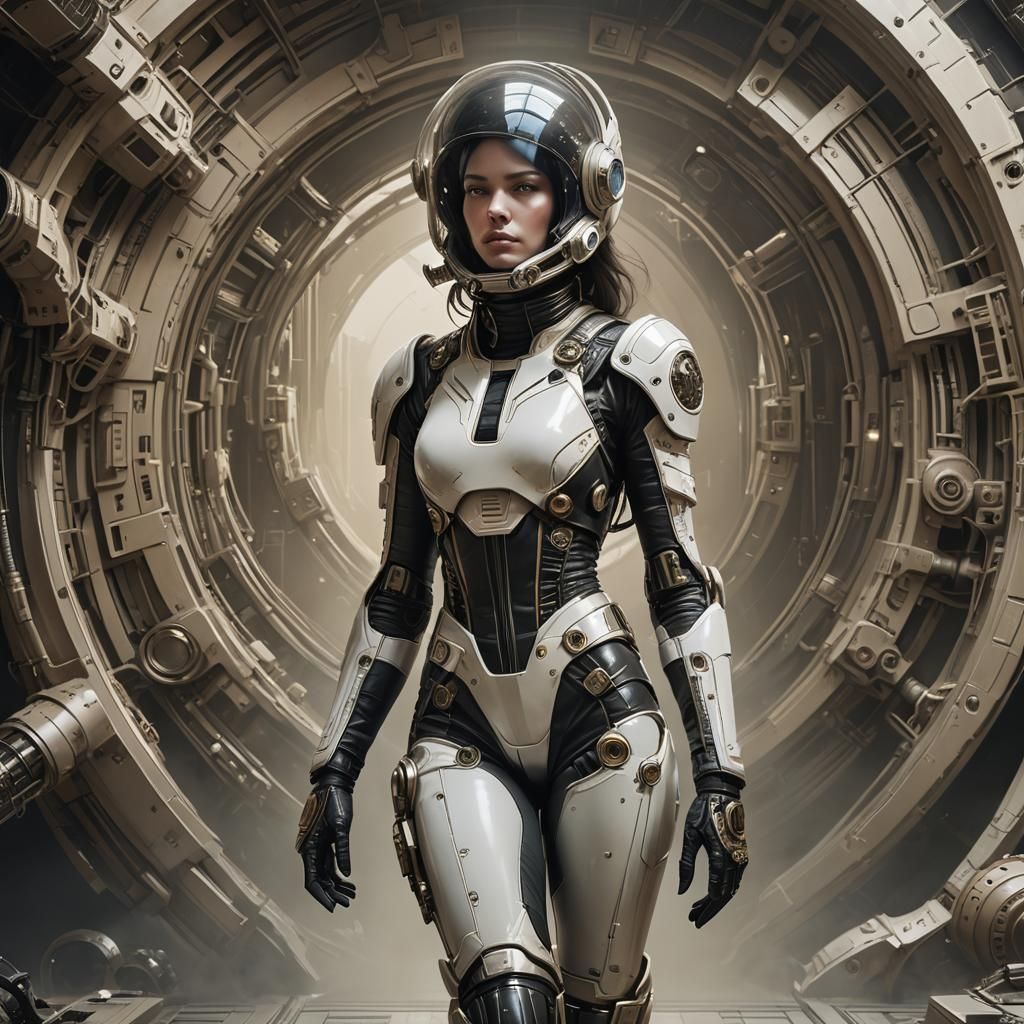 Futuristic Female Space Explorer in Cyberpunk Style