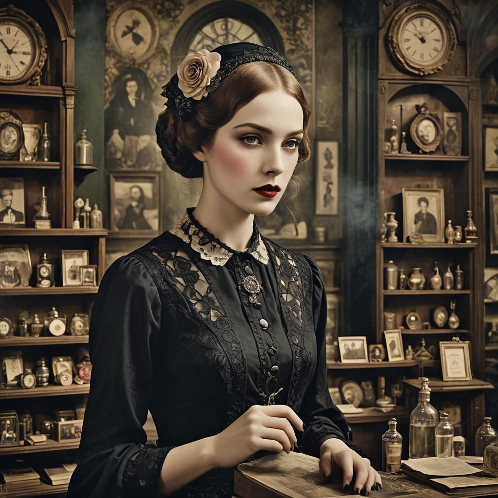 Gothic Fashion: Mysterious Store Clerk Portrait