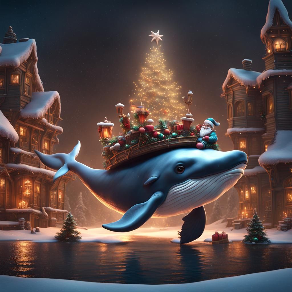 Baby Whale as Santa Claus: Detailed Digital Painting